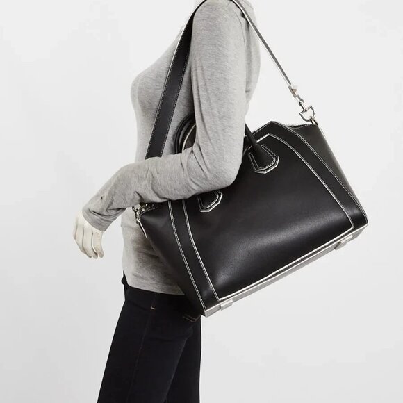 Givenchy Black Calfskin Leather Contrast Stitch Medium Antigona Bag - Picture 2 of 12